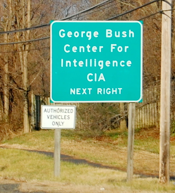 Sign for the CIA headquarters entrance in Langley, Virginia