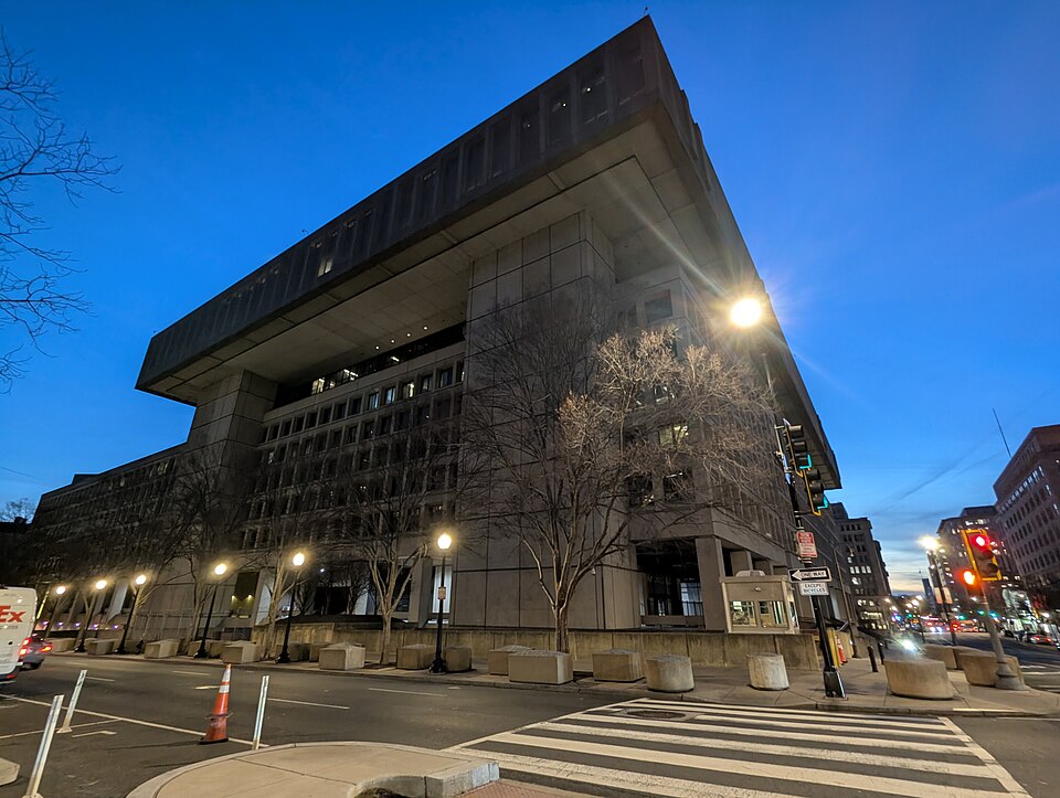 FBI headquarters from the northeast corner at dusk