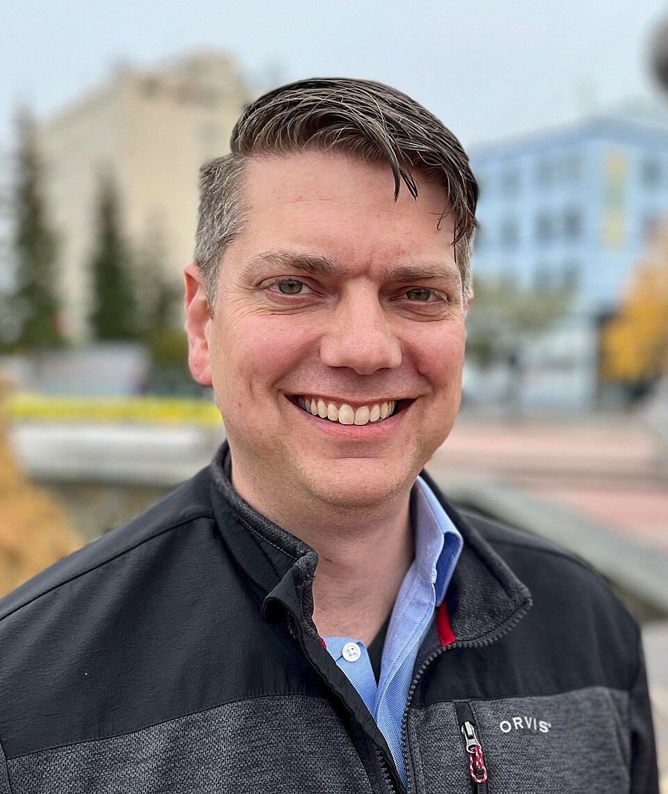 Profile photo of Nick Begich, candidate for US House of Representatives from Alaska, at the Golden Heart Plaza in Fairbanks, Alaska.