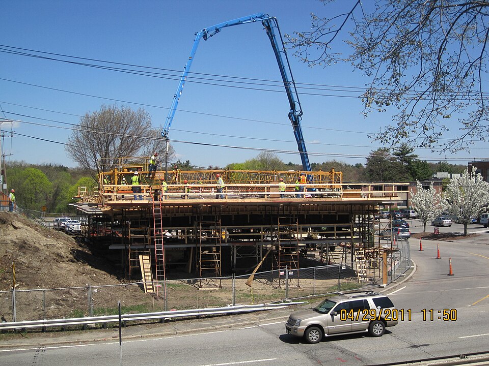 On April 29, 2001, a major step in the Wellesley Heavy Lift Rapid Bridge Replacment Project was completed. 
As shown in this picture, work crews poured the concrete for the replacement superstructure. The concrete will cure completely, and finishing elements will be added the superstructure this spr
