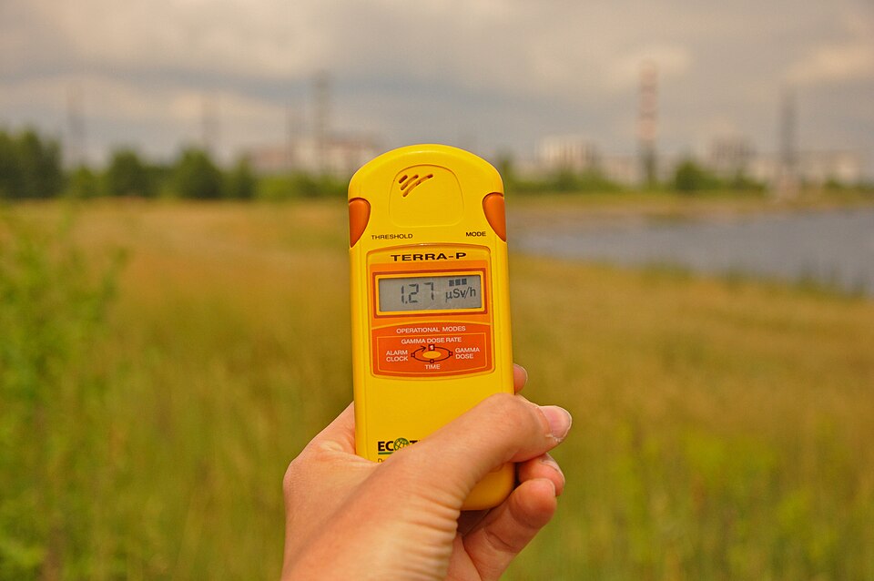Dosimeter is a tool that measures radiation. In this image the photographer is in the Chernobyl Excl