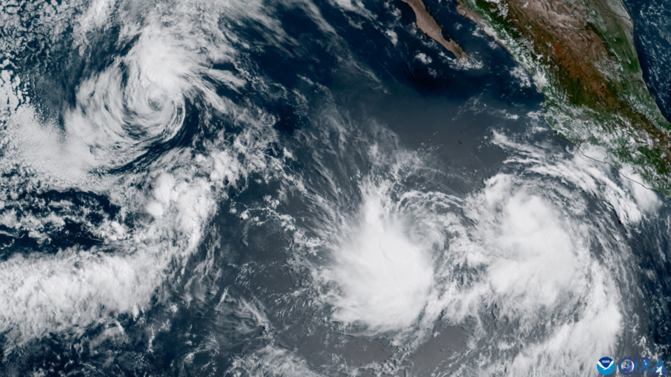Four tropical storms swirl in the eastern Pacific Ocean. The storms are Carlotta, Daniel, Emilia, and Fabio.