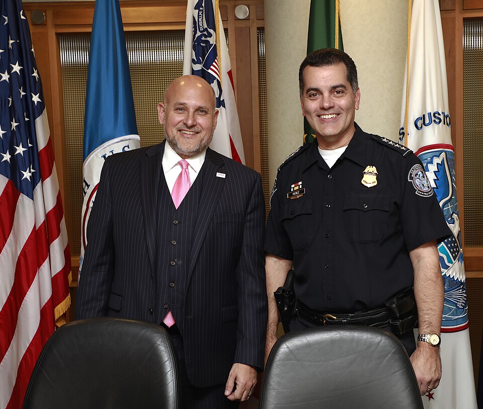 U.S. Customs and Border Protection Deputy Commissioner Robert E. Perez signs a memorandum of understanding with the U.S. Agency for International Development (USAID) Assistant Administrator John Barsa at U.S. Customs and Border Protection headquarters, Washington D.C., March 12, 2020. CBP photo by J