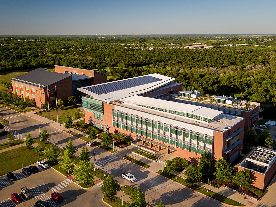 This aerial photo of the UNT Dallas campus looking northeast was taken in the spring of 2016. Founders Hall (foreground) was completed in 2010, the year UNT Dallas became a stand-alone campus from UNT in Denton. The campus broke ground for a residence hall in July of 2016 and will be located to the 