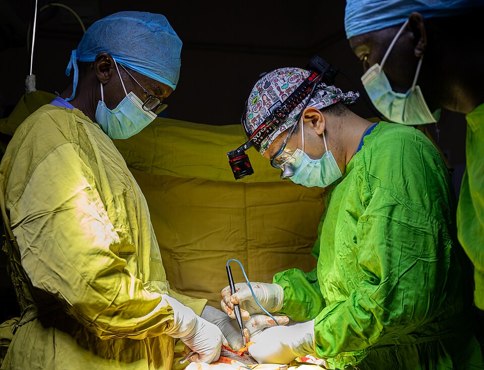 Burundian Army Brig. Gen. (Ret.) Barendegere, left, and U.S. Army Maj. Kevin Climaco, a general surgeon (61J) assigned to the 30th Medical Brigade, perform an abdominal reconstruction surgery during the medical readiness exercise (MEDREX) in Bujumbura, Burundi, July 26, 2024.
MEDREX is a medical rea