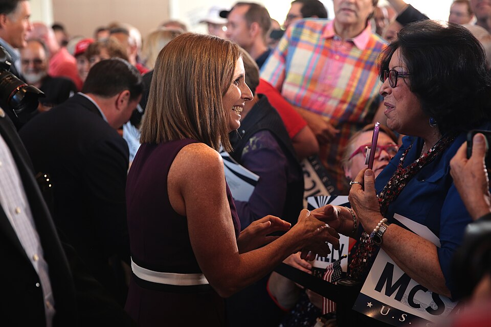 U.S. Congresswoman Martha McSally speaking with supporters at a campaign rally with former Governor Mitt Romney at The Falls Event Center in Gilbert, Arizona.

Please attribute to Gage Skidmore if used elsewhere.