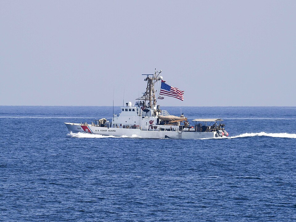 The U.S. Coast Guard  patrol boat USCGC Wrangell (WPB-1332) maneuvers in open water during exercise "Khunjar Haad" in the Arabian Sea on 7 February 2018. "Khunjar Haad" was a multilateral, surface, air and explosive ordnance disposal exercise with the U.S. Navy, U.S. Coast Guard, Royal Navy of Oman,
