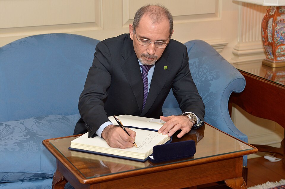 Jordanian Foreign Minister Ayman Al Safadi signs U.S. Secretary of State Rex Tillerson's guestbook before their bilateral meeting at the U.S. Department of State in Washington, D.C., on February 3, 2017. [State Department photo/ Public Domain]