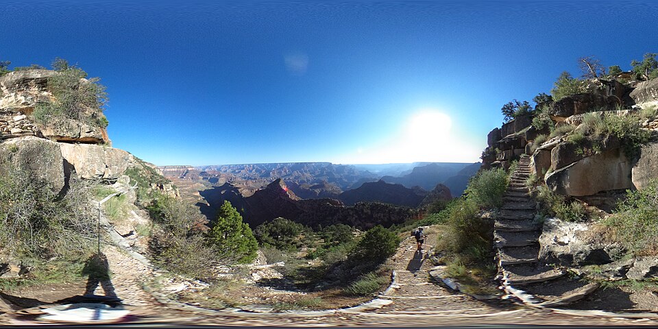 The original Grandview Trail was created to connect the canyon rim with copper mines on Horseshoe Mesa. This well constructed trail eventually was used more for tourists than miners, as  it provided one of the best access routes into the canyon during the early years of the 20th Century.
This photo 