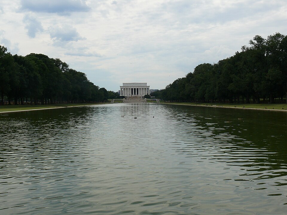 Lincoln Memorial and reflecting pool.
The Lincoln Memorial is a United States Presidential memorial built to honor the 16th President of the United States, Abraham Lincoln. It is located on the National Mall in Washington, D.C. 

The Lincoln Memorial Reflecting Pool is the largest of Washington, D.C