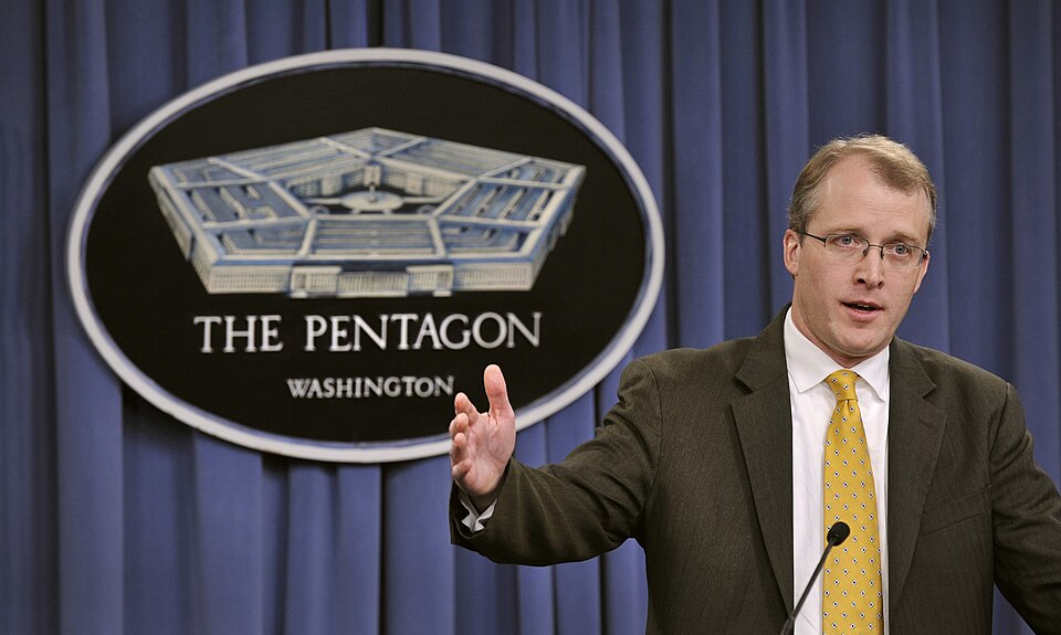 Pentagon Press Secretary George E. Little briefs the media in the Pentagon Press Briefing Room on Jan. 8, 2013.  Little took questions from the press on such topics as the nomination of former U.S. Sen. Chuck Hagel of Nebraska to become the next secretary of defense, impending sequestration and Secr