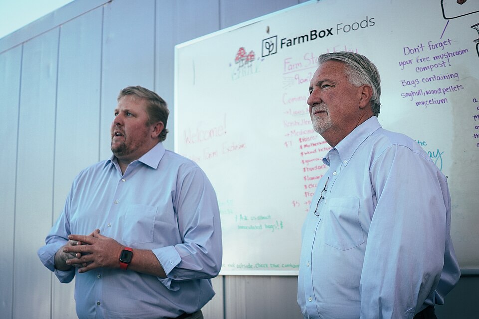Candidate for U.S. Senate in Colorado, Joe O'Dea, tours FarmBox Foods in Sedalia, Colorado with U.S. Senator from Iowa, Joni Ernst. 
FarmBox Foods develops hydroponic container farms. Sustainable, eco-friendly methods that promote locally-grown food and year-long harvests.

Photo taken by Sage Nauma