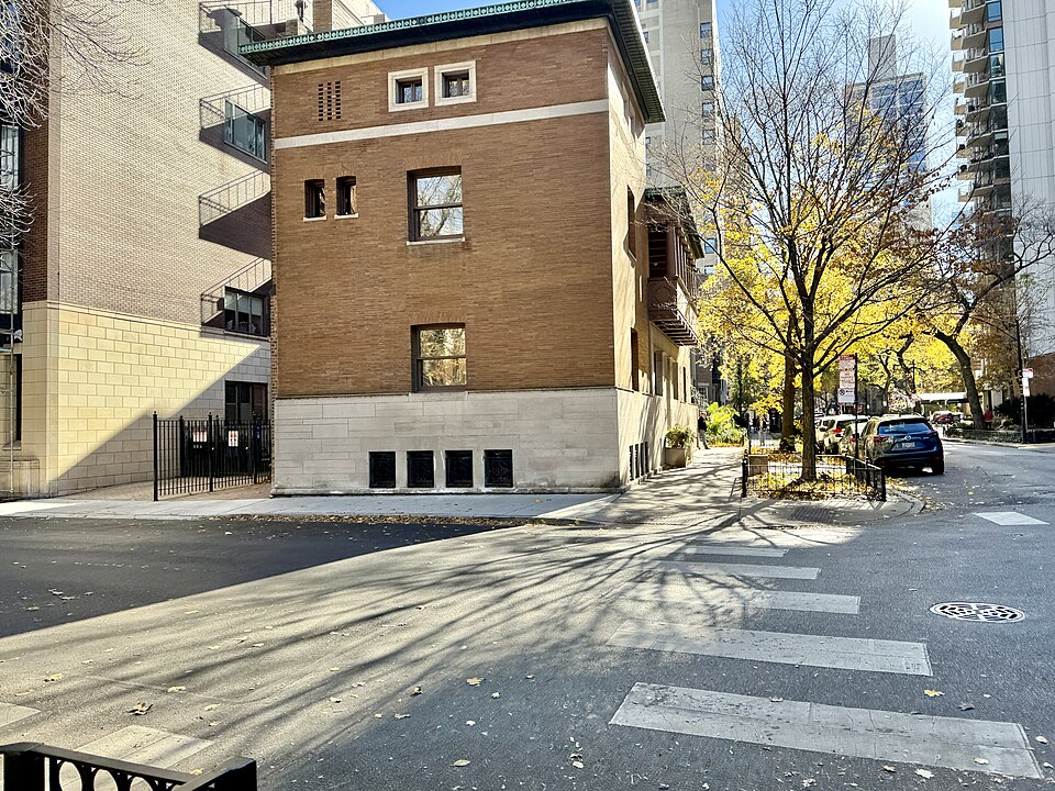 Built in 1891-1892, this Sullivanesque and Chicago School-style townhouse was designed by Louis Sullivan and Frank Lloyd Wright of Adler and Sullivan for James Charnley, a lumber baron and personal friend of Sullivan.  Sullivan and Charnley, in fact, were such good friends that Charnley commissioned