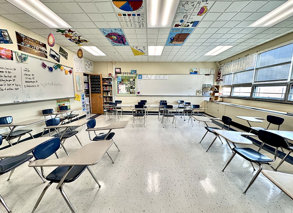 A public school classroom at Springfield Township High School in Pennsylvania, United States