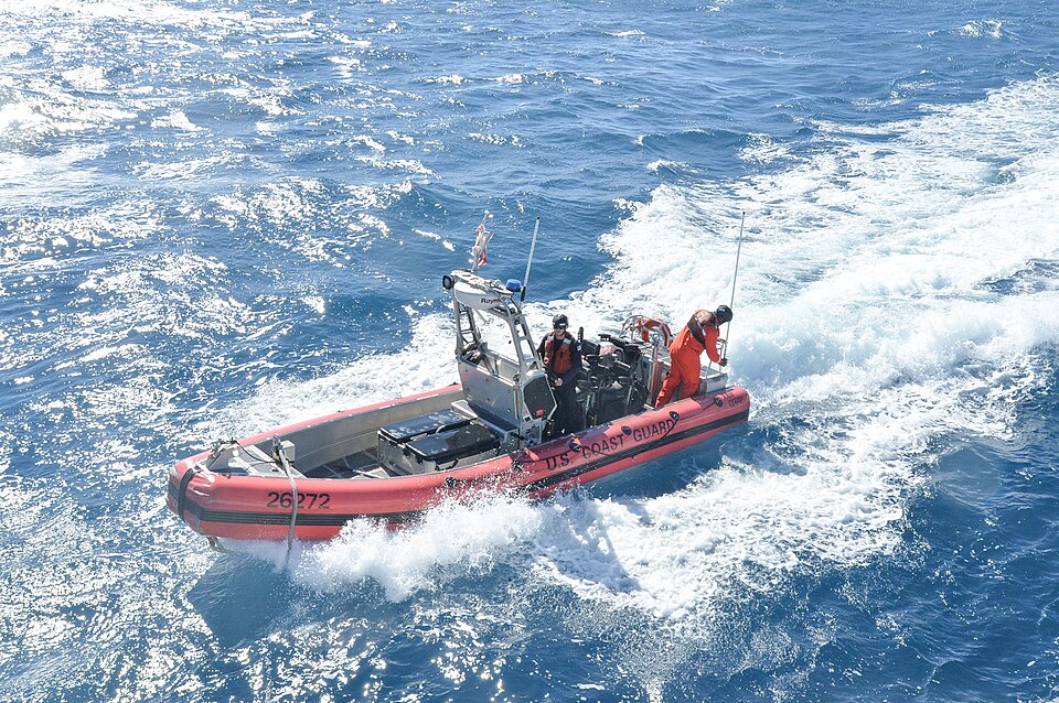 Coast Guard Cutter Alert (WMEC 630) crew members conduct small boat testing, Dec. 2, 2024, while underway in the Florida Straits. Alert's crew conducted a 60-day maritime safety and security patrol in the Florida Straits; the deployment marked its first since the cutter shifted home ports from Astor