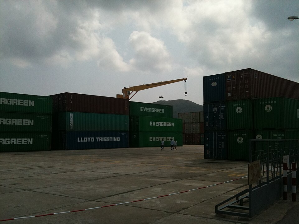 Stacked containers at Thi Nai Port, Quy Nhon, Vietnam.