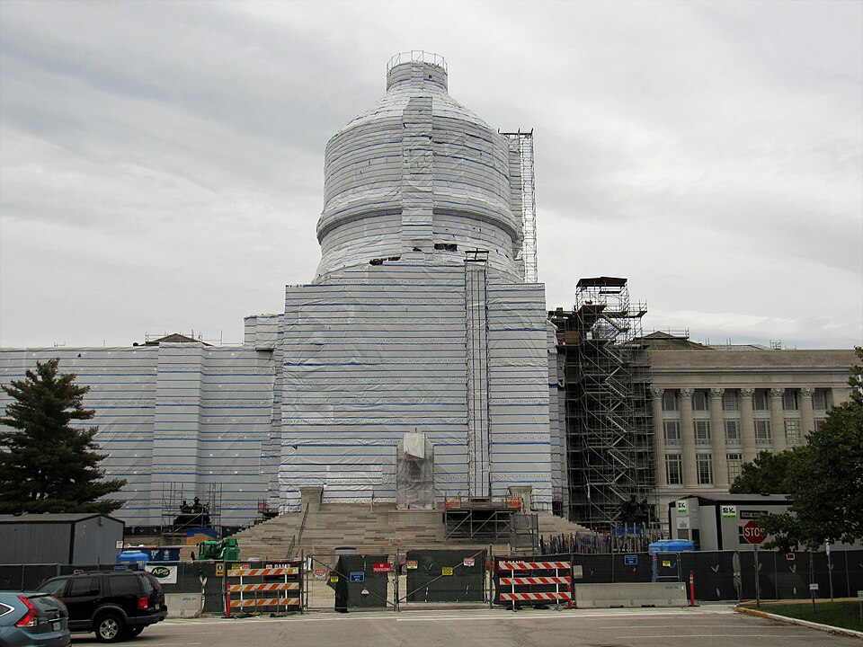 The Missouri State Capitol under renovation in Jefferson City, Missouri.