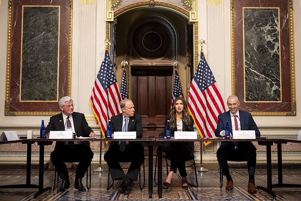 Department of Homeland Security (DHS) Secretary Kristi Noem attends the initial meeting of the Federal Emergency Management Agency (FEMA) Review Council at the Eisenhower Executive Office Building in Washington, D.C., May 20, 2025. (DHS photo by Tia Dufour)