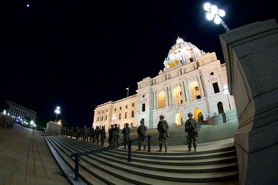 SAINT PAUL, Minn. - Minnesota National Guard Soldiers and Airmen stand guard overnight alongside local law enforcement, protecting Minnesota’s Capitol area May 30, 2020. By daybreak, more than 4,600 Citizen-Soldiers and Airmen were activated to support a variety of missions across the Twin Cities.
"