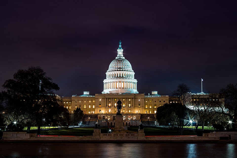 The United States Capitol, often called the Capitol Building, is the meeting place of the United States Congress and the seat of the legislative branch of the U.S. federal government. It is located on Capitol Hill at the eastern end of the National Mall in Washington, D.C. Though no longer at the ge