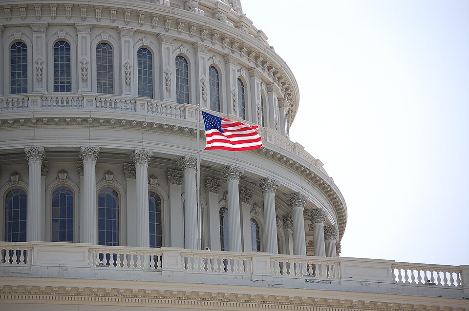 The United States Capitol is a building that serves as the seat of government for the United States Congress, the legislative branch of the U.S. federal government. It is located in Washington, D.C., on top of Capitol Hill at the eastern end of the National Mall.