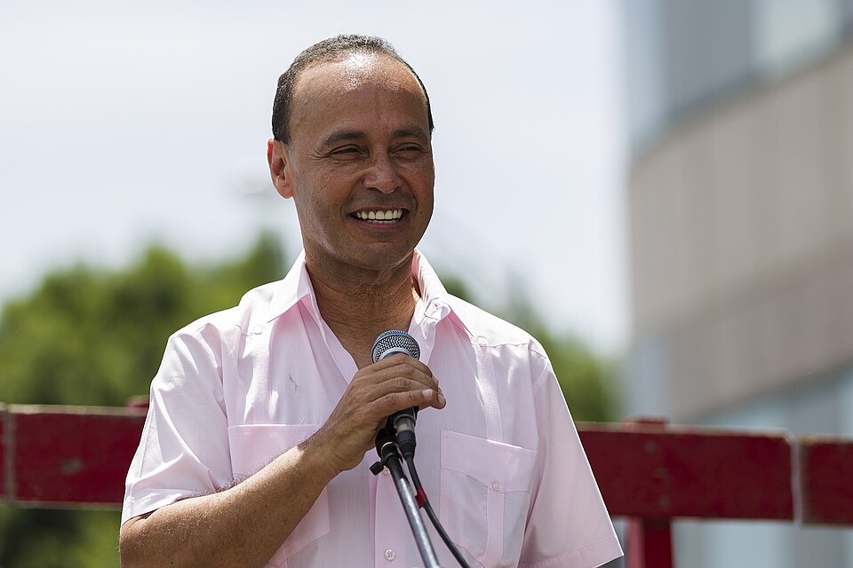 Illinois Representative Luis Gutierrez speaks to a crowd of demonstrators, pledging to fight for immigration reform during a May Day rally in front of the Los Angeles Metropolitan Federal Detention Center. 5/1/2014