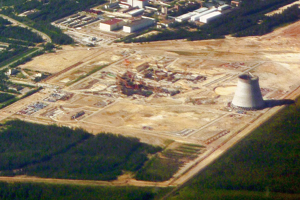 Construction site of the Nuclear Power Plant Leningrad II; photo taken from an airplane.