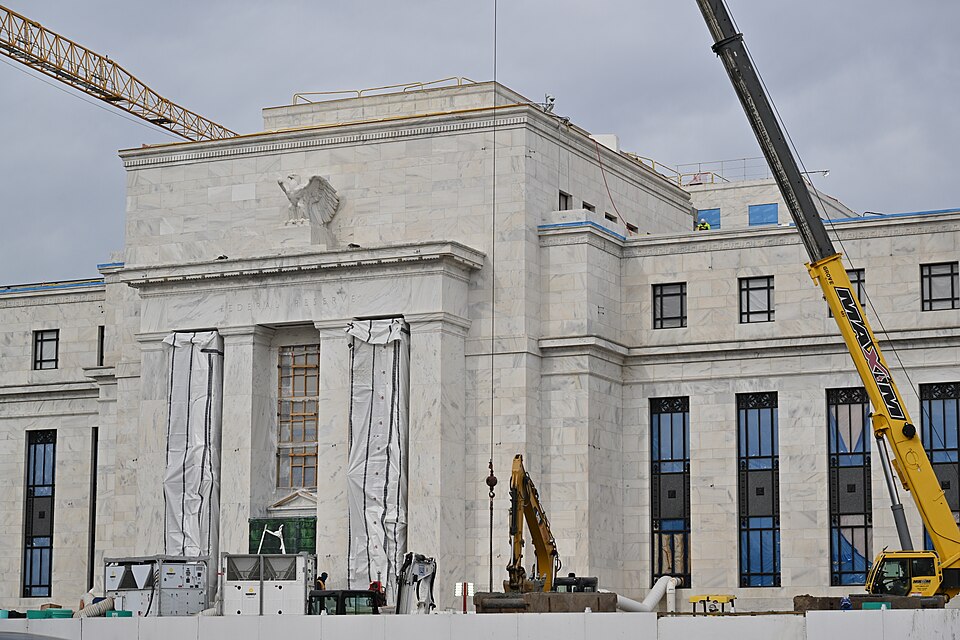 Ongoing construction at the Marriner S. Eccles Federal Reserve headquarters building on December 17, 2025. 2051 Constitution Avenue NW, Washington, DC 20418.