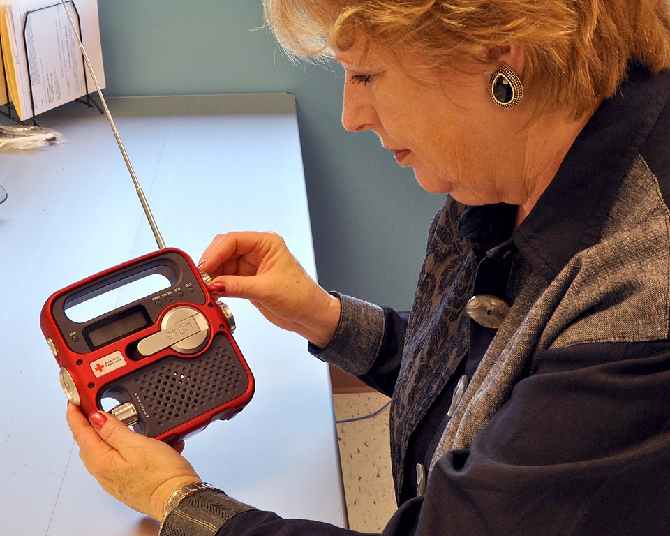 The original database describes this as: Title: Weather Radio in Use Production Date: 03/28/2012 Caption: Frankfort, Ky. , March 28, 2012 -- Make sure your weather radio is properly set so you will be notified if severe weather alerts are issued in your area. FEMA Hazard Mitigation Specialists encou