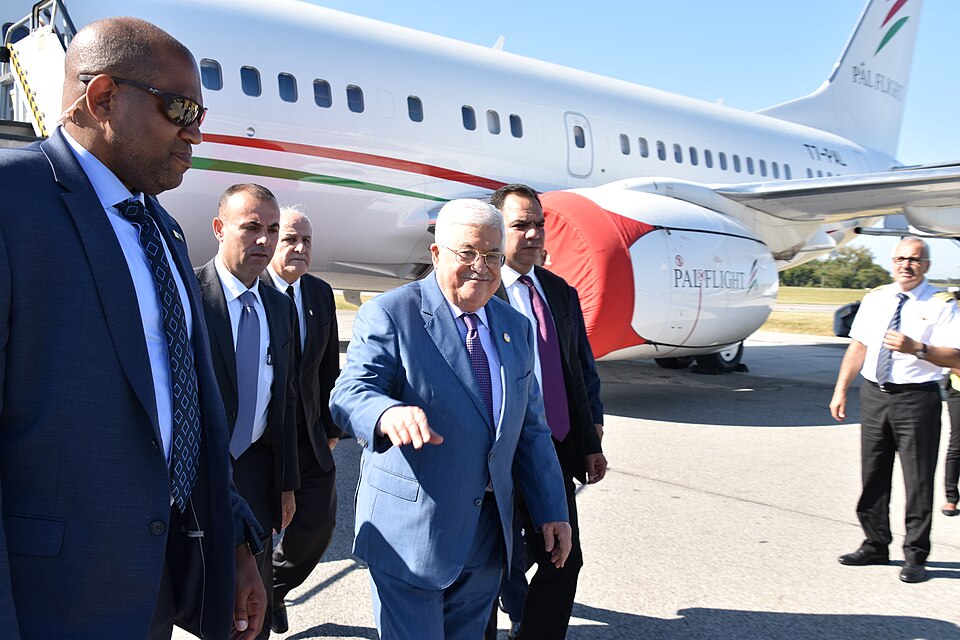 Diplomatic Security Service special agents protect Palestinian President Mahmoud Abbas upon his arri