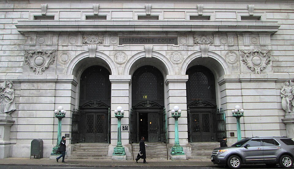 The Surrogate's Courthouse at 31 Chambers Street between Elk Street and Centre Street in the Civic Center district of Manhattan, New York City was built in 1899-1907 as the Hall of Records, and was designed by John R. Thomas in the Beaux-Arts style, and completed after his death by Horgan &amp; Slat