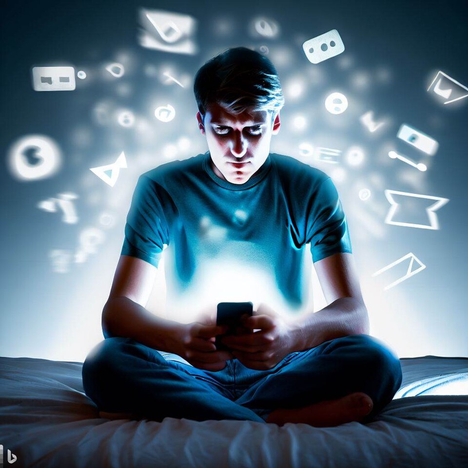 A young man captivated by social media