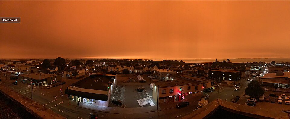 A National Weather Service photo from the top of the Humboldt County Courthouse with smoke from inland and Oregon fires covering the county.