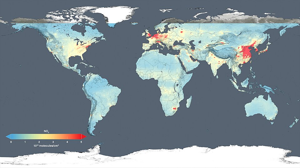 Dec. 14, 2015 - 15-233 
http://www.nasa.gov/press-release/new-nasa-satellite-maps-show-human-fingerprint-on-global-air-quality New NASA Satellite Maps Show Human Fingerprint on Global Air Quality
VIDEO (01:42): Using new, high-resolution global satellite maps of air quality indicators, NASA scientis