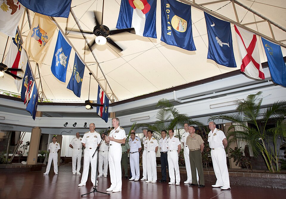 PEARL HARBOR (June 28, 2010) Adm. Pat Walsh, commander of U.S. Pacific Fleet, right, and Vice Adm. Rick Hunt, commander of U.S. 3rd Fleet addresses the press at the Lockwood Hall conference center, along with the representatives of the fourteen nations participating in the Rim of the Pacific (RIMPAC