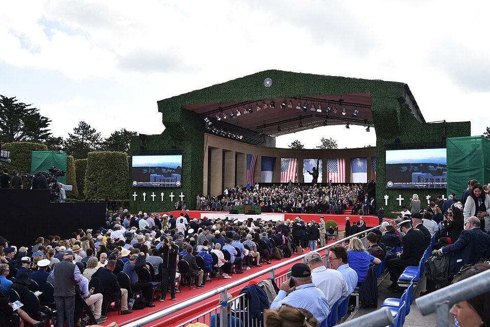 WWII Veterans and spectators from around the world for the 75th D-Day Anniversary ceremony at Normandy American Cemetery and Memorial in Colleville-sur-Mer, France, June 6, 2019. More than 1,300 U.S. Service Members, partnered with 950 troops from across Europe and Canada, have converged in northwes