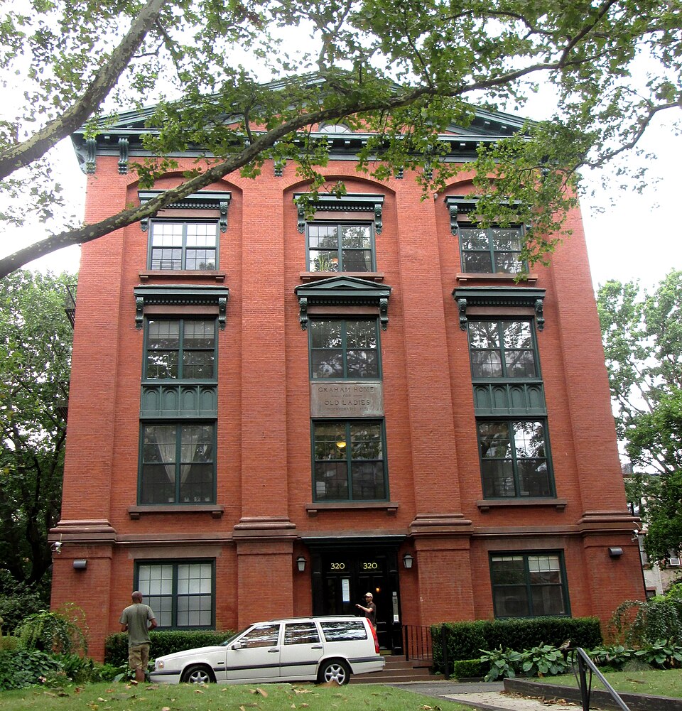 The Graham Home for Old Ladies at 320 Washington Avenue between Lafayette and Dekalb Avenues in the Clinton Hill neighborhood of Brooklyn, New York City was built in 1851 and was designed by J. G. Glover in the German Early Romanesque Revival style.  Originally built for the Brooklyn Society for the