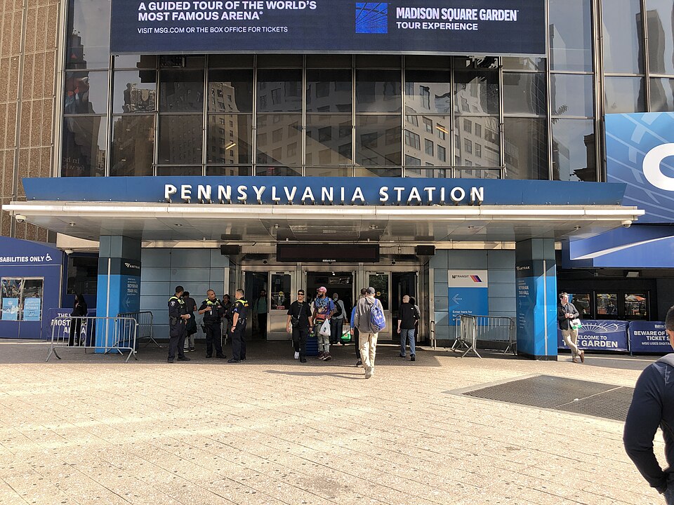 North entrance to Pennsylvania Station adjacent to 8th Avenue and 33rd Street in Manhattan, New York City, New York