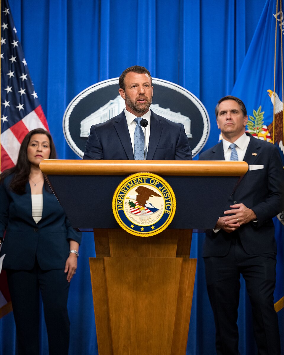 Secretary of Homeland Security Markwayne Mullin attends a Department of Justice (DOJ) press conference at the United States DOJ building in Washington, D.C., June 11, 2026. (DHS Photo by Andrew Jackson)