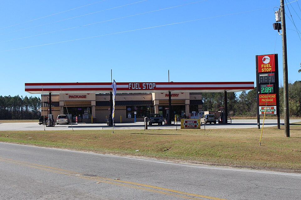 Cross Road Pantry, Cross Road Package, Fule Stop gas station, Lakeland, Lanier County, Georgia. This has a Lakeland mailing address but is located outside of the city limits.