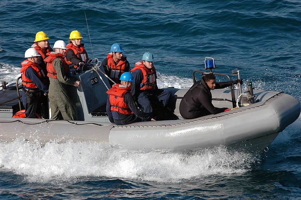 PERSIAN GULF (Jan. 9, 2008) Search and Rescue (SAR) Swimmers aboard the Nimitz-class nuclear-powered aircraft carrier USS Harry S. Truman (CVN 75) use a Rigid Hull Inflatable Boat (RHIB) to conduct open water SAR training. Truman and embarked Carrier Air Wing (CVW) 3 are underway on a scheduled depl