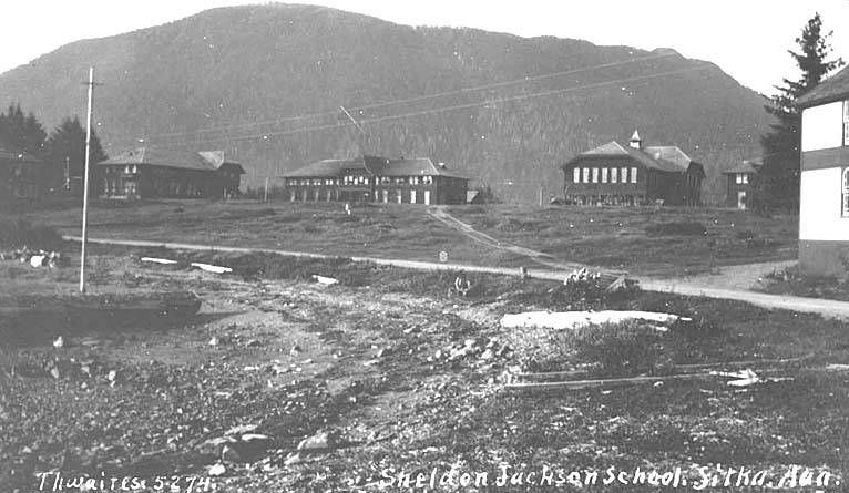 Caption on image: Sheldon Jackson School, Sitka, Alaska  PH Coll 247.692Sheldon Jackson College is the oldest educational institution in continuous existence in the State of Alaska. It had its beginning in 1878 when Presbyterian missionaries John G. Brady (later Governor of Alaska) and Fannie Kellog