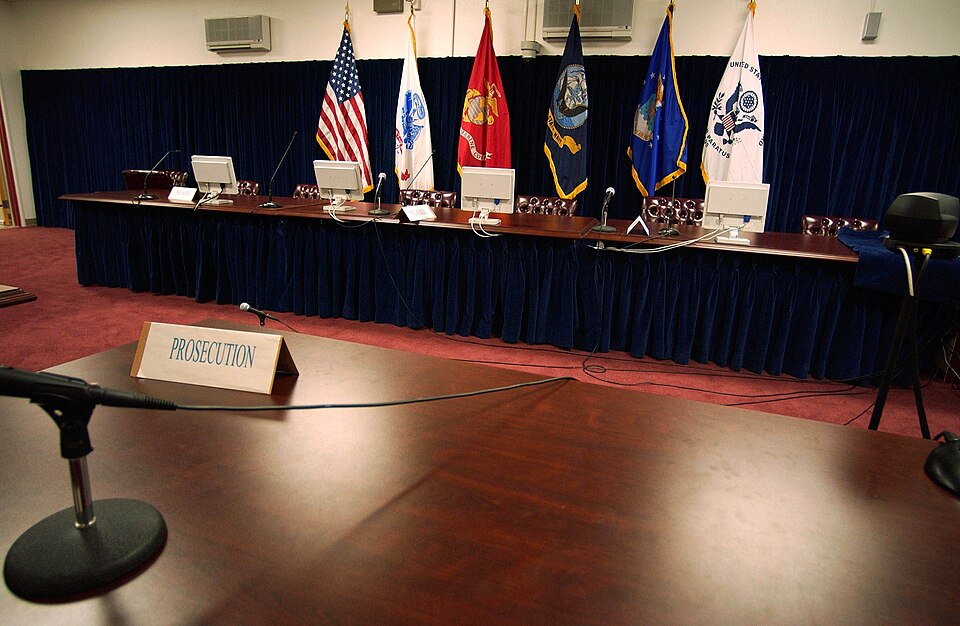 Guantanamo Bay, Cuba (Aug. 13, 2004) - Commissions building courtroom at Guantanamo Bay, Cuba. Pentagon officials have allowed some 65 media members to come to the base nicknamed "Gitmo" to cover preliminary hearings for the first four detainees to be charged with war crimes. Hearings are scheduled 