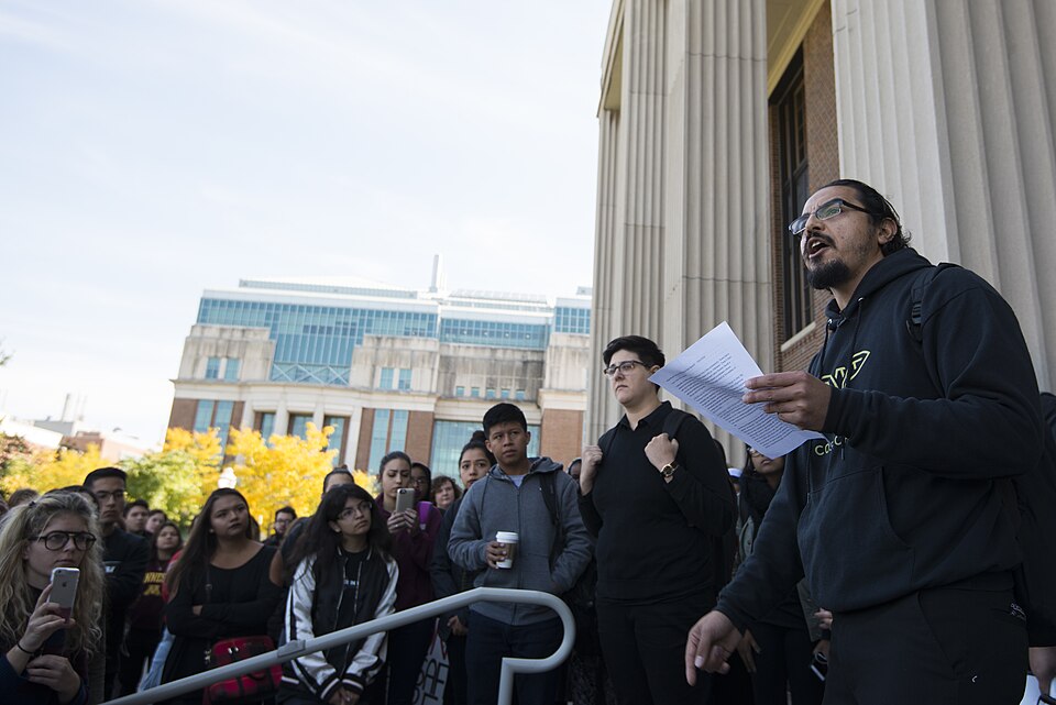 Minneapolis, Minnesota
October 6, 2016
About 200 protesters met on the University of Minnesota campus to protest episodes of racism and bigotry on campus. The trigger of the protest was the painting of a mural by the College Republicans student group prominently displaying the words "build the wall"