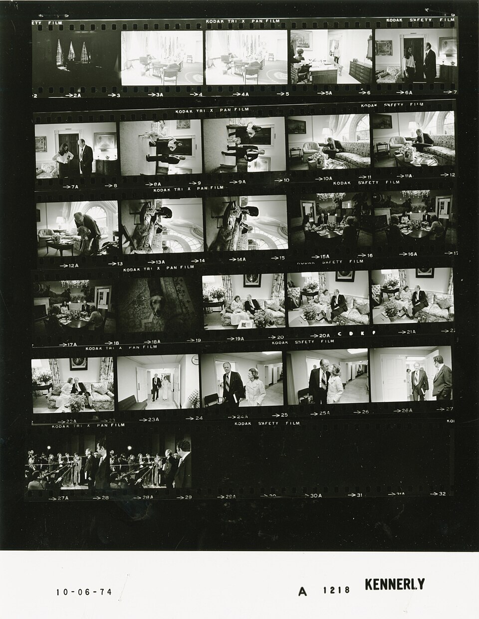 The photo contact sheet, identified as A1218 by the White House Photographic Office (WHPO), is housed at the Gerald R. Ford Presidential Library, a branch of the National Archives and Records Administration (NARA).
This file is a 200 dpi photo contact sheet having images from roll of film A1218 of t