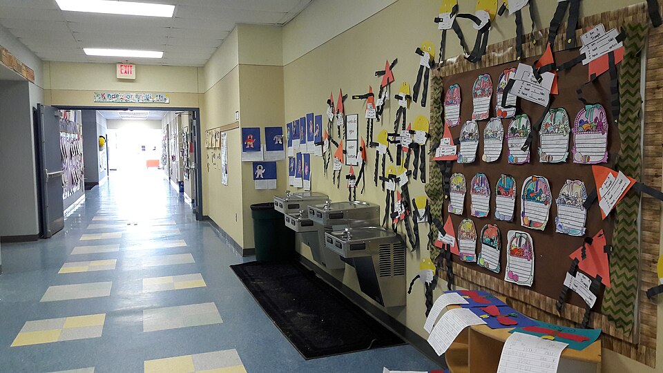 Hallway of E C Brice Elementary School in Mount Pleasant, Texas, United States.