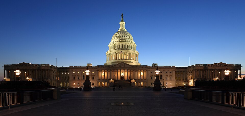 US Capitol at dusk as seen from the eastern side