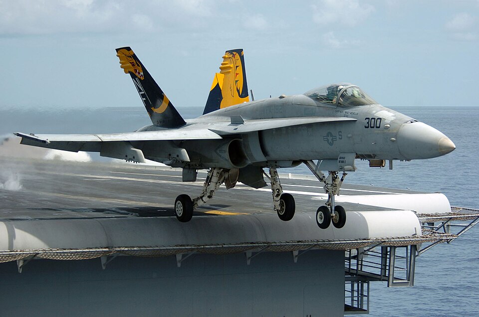 Pacific Ocean (Aug. 17, 2005) – An F/A-18C Hornet, assigned to the "Golden Dragons" of Strike Fighter Squadron One Nine Two (VFA-192), launches from the flight deck of the conventionally powered aircraft carrier USS Kitty Hawk (CV 63). Kitty Hawk and embarked Carrier Air Wing Five (CVW-5) are curren