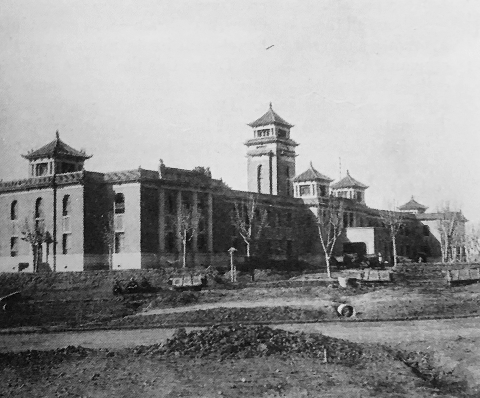 Original caption: "Here, with a scene typical of the feverish building activity in Hsinking, capital of Manchoukuo, are the new homes of the departments of Finance (top), of Justice (lower center) and of Education."
This is from page 16 of the January 1935 edition of Asia. The copyright of Asia was 