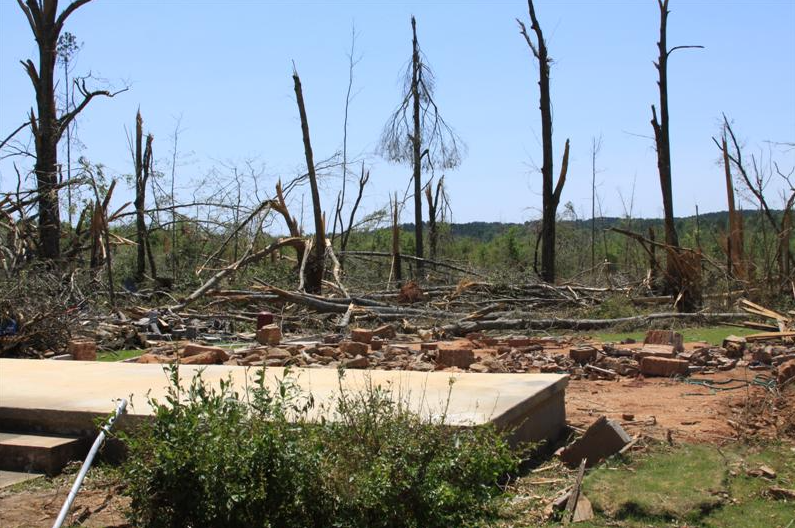EF3 damage to a 100-year old home located on County Road 54, in the aftermath of the 2011 Lake Martin tornado